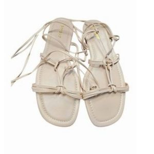 Bamboo Cream Pink Ankle Wrap Sandals Size 10